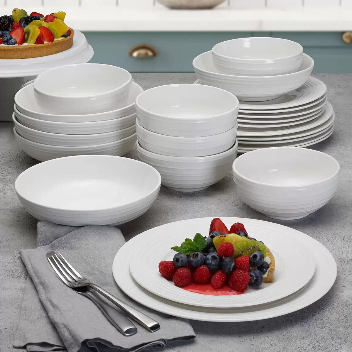 Mikasa Swirl Porcelain Dinnerware Set, 22 Piece- New Box Open