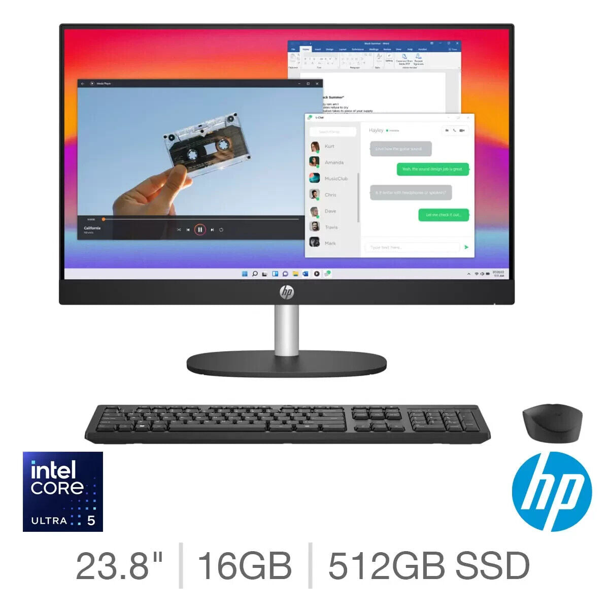 HP Intel Ultra 5-125U, 16GB RAM, 512GB SSD, 23.8 Inch All in One Desktop PC VAT