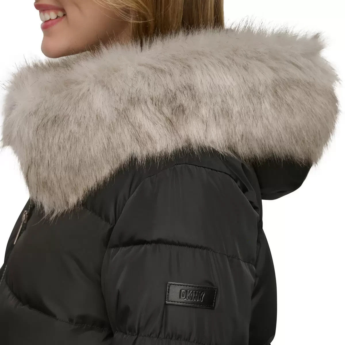 DKNY Ladies Long Coat in Black, Small