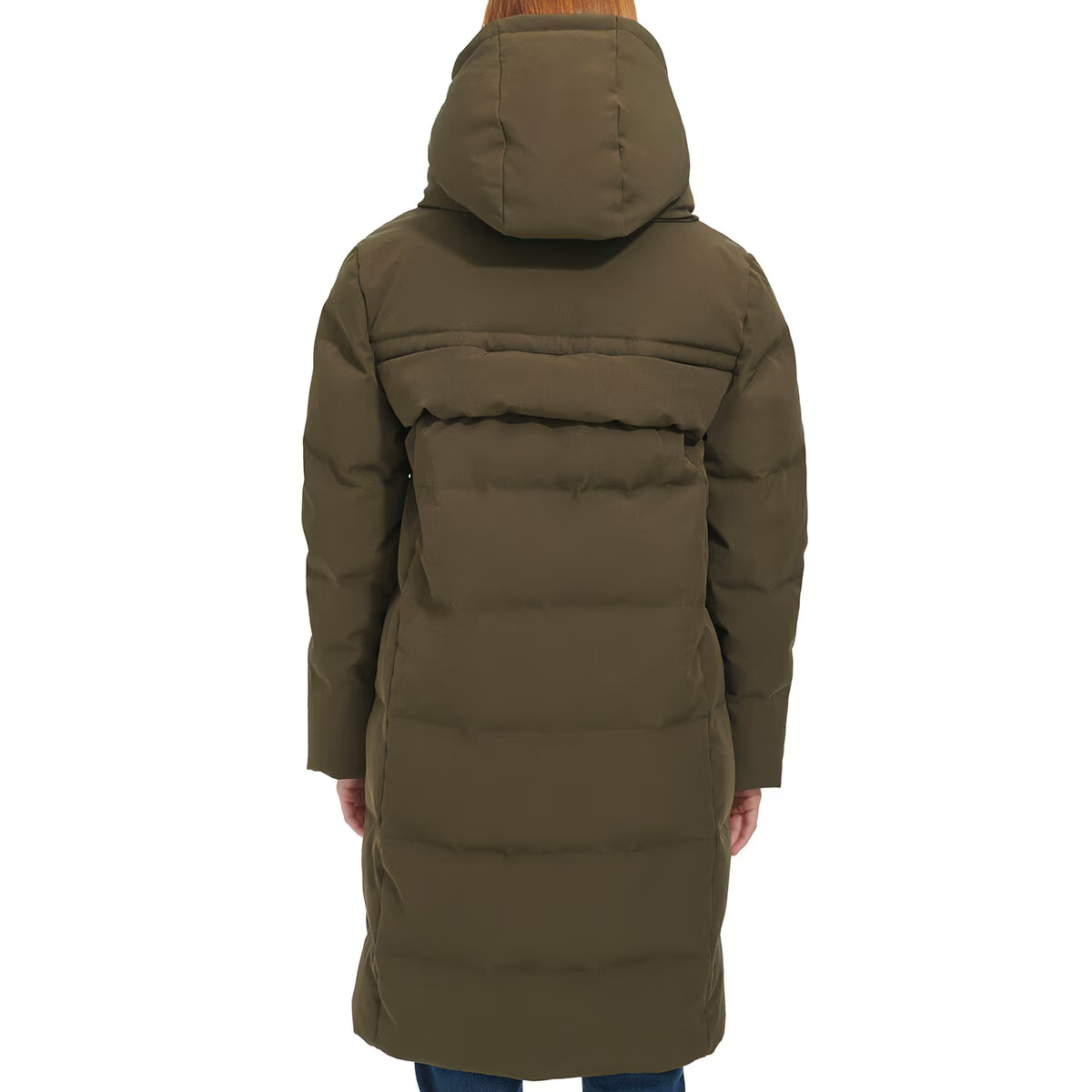 DKNY Ladies Long Down Coat with Hood in Green