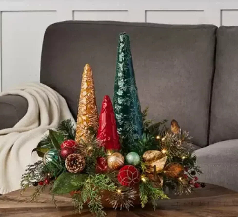 Costco 20" (51cm) Christmas table Centrepiece with 35 LED Lights Red Gold