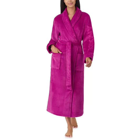 DKNY Shawl Collar Long Plush Magenta Robe Size Small