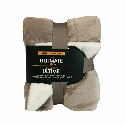 Life Comfort Ultimate Faux Fur Taupe Throw, 152 x 177 cm