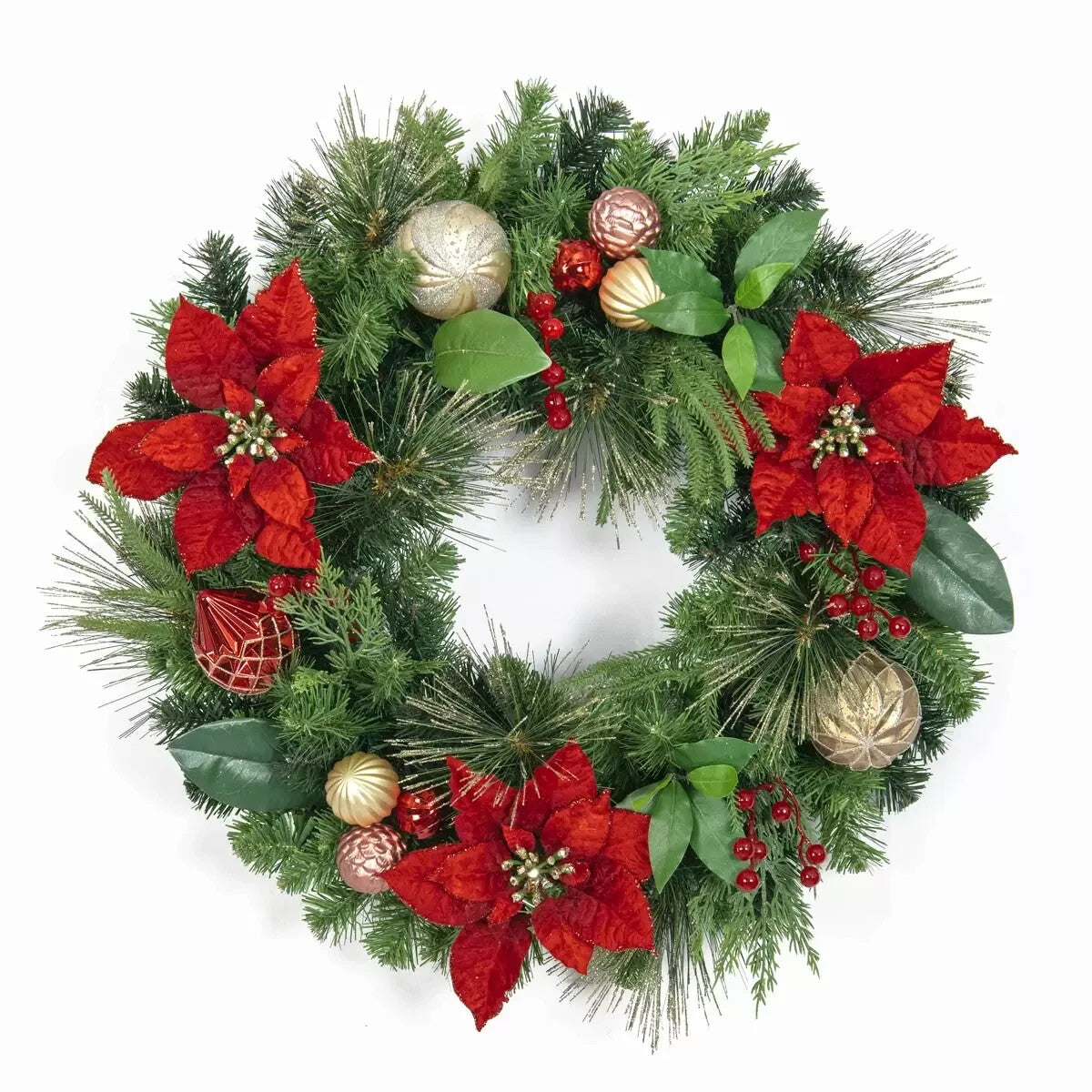 24 Inch (61cm) Unlit Christmas Decorated Wreath in Red
