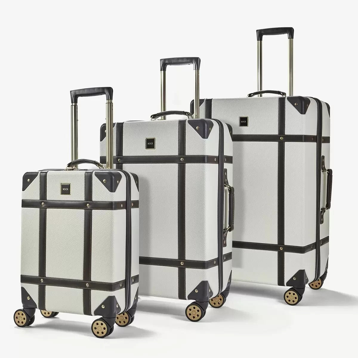 Rock Vintage 3 Piece Hardside Luggage Set in Cream *