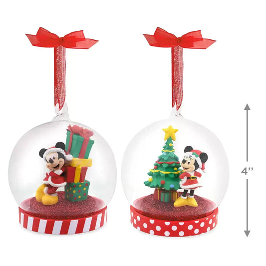 4 Inch (12.3cm) Disney Mickey & Minnie Snow Globe Tree Ornaments - 2 Pack