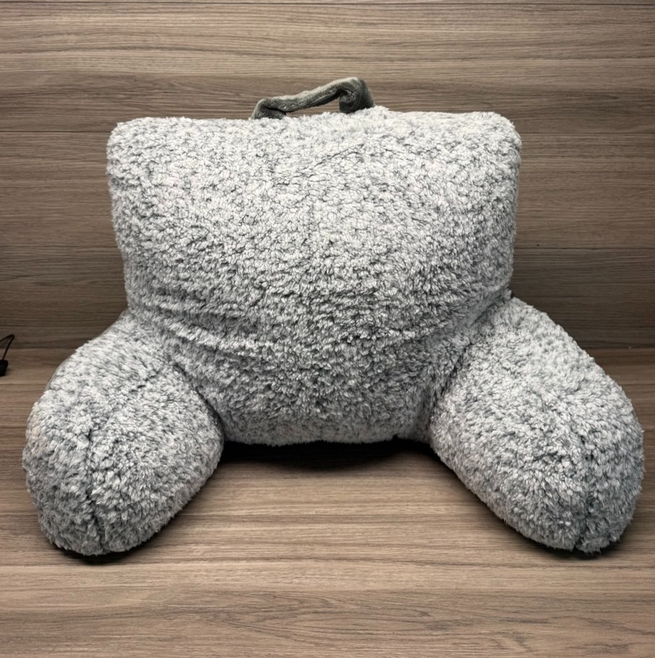 Sherpa Bed Rest Pillow 46 x 77 x 36 cm in Grey Supersoft fluffy with arms