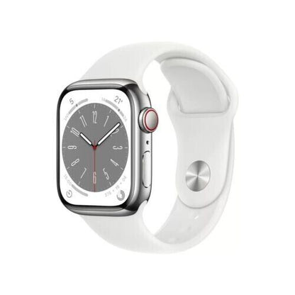 Apple Watch Series 8 GPS + Cellular, 41mm Silver Stainless Steel Case with White