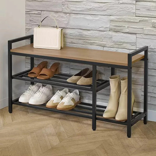 Neatfreak Entryway Shoe Bench with Wood Top & 2-Tier Metal Shelves