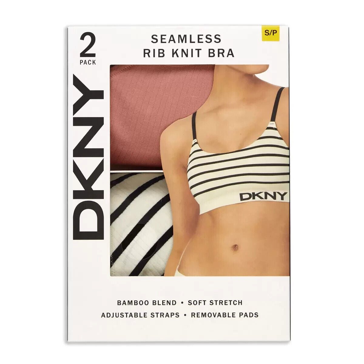DKNY Women's Seamless Rib Knit 2 Pack Bralette in Pink/Nude, Small