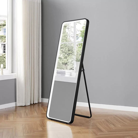 OVE Decors Lyon LED Leaner Mirror Matte Black Finish 51 x 152 cm freestanding