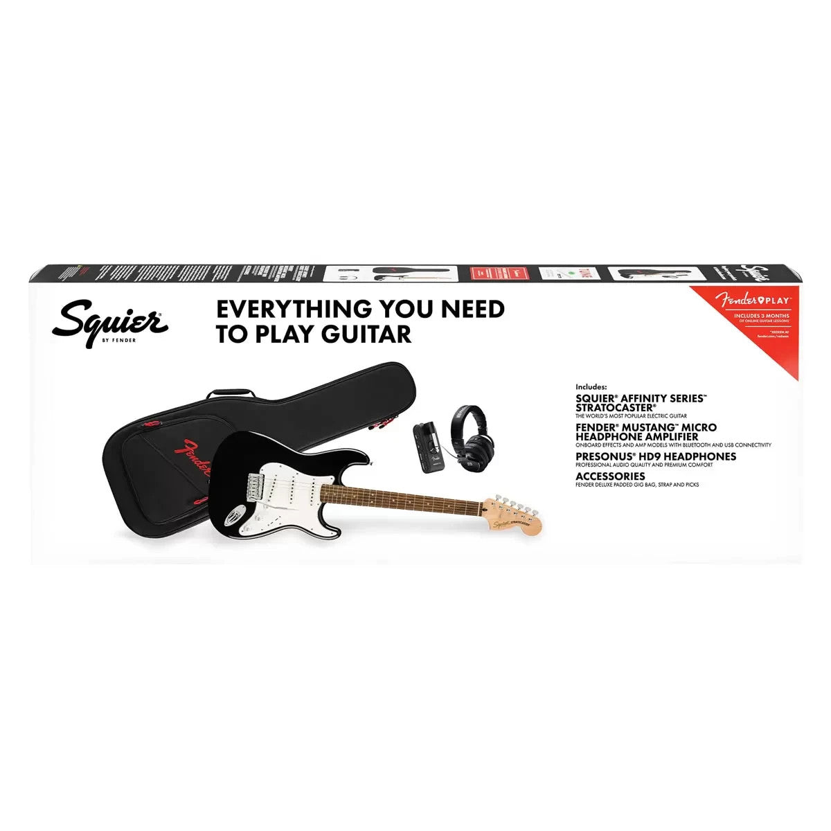 Squire Stratocaster Mustang by Fender Electric Guitar Affinity Series Pack Black