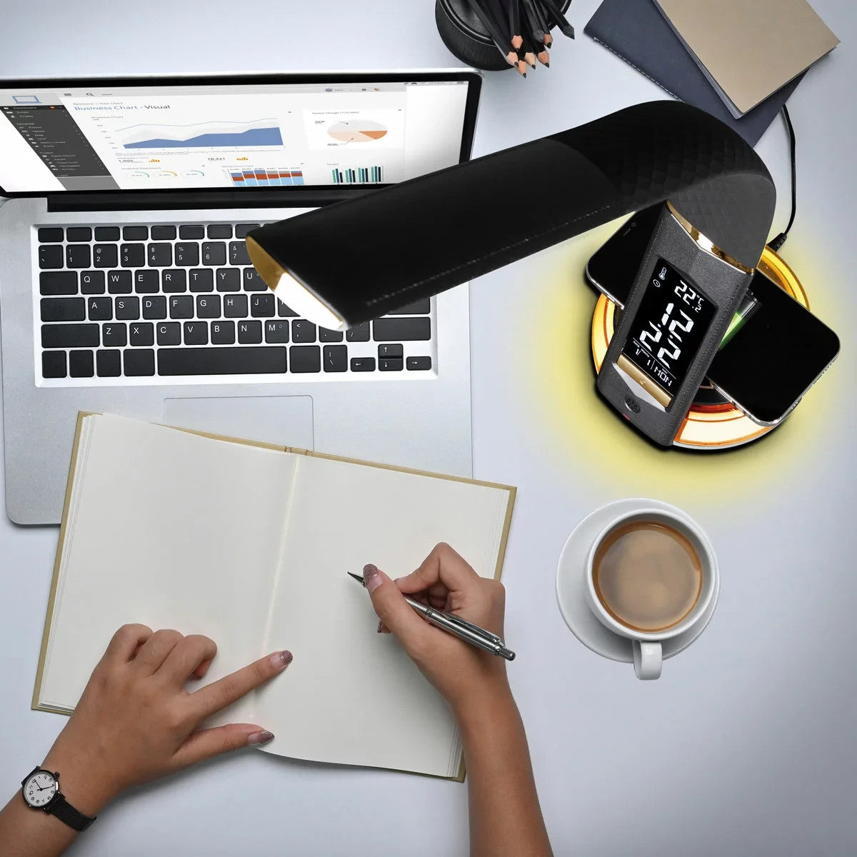 OttLite Wireless Charging LED Lamp with Colour Changing Base in Black