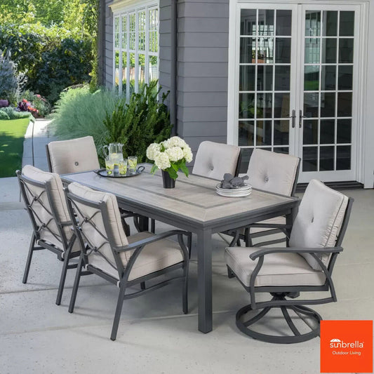 NEW SunVilla Kingston 7 Piece Cushioned Dining Set + Cover SunBrella