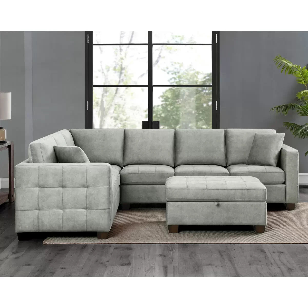 Thomasville Kylie Grey Fabric Sectional Sofa with Storage Ottoman Brand New