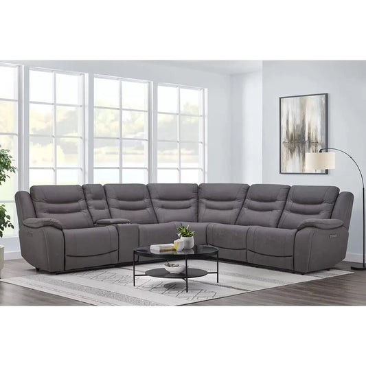 Gilman Creek Eden Grey Fabric Power Reclining Sectional Sofa with Power Headrest