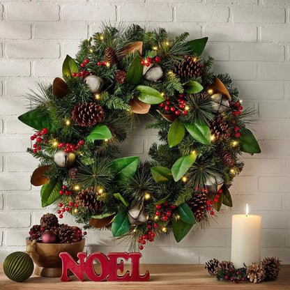 30" (76cm) Pre-Lit Decorated Wreath with Lights & Bells