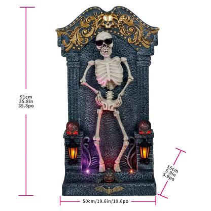 Halloween 3ft (1m) Animated Skeleton Tombstone with Music & Lights Motion