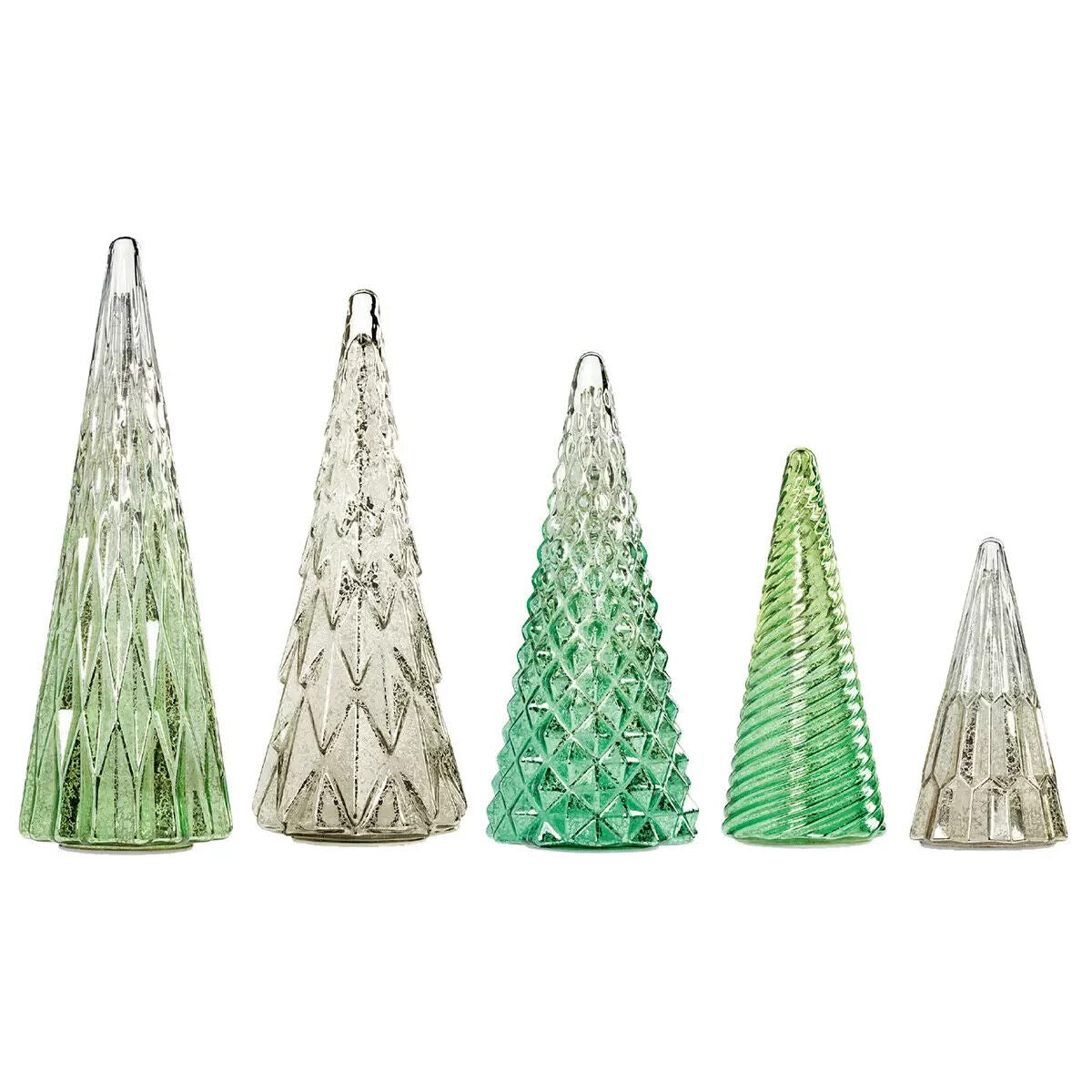 COSTCO Christmas Set of 5 Glass Trees with LED Lights in Green