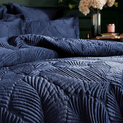 Paoletti Palmeria Velvet 3 Piece Bed Set in Navy, Super King