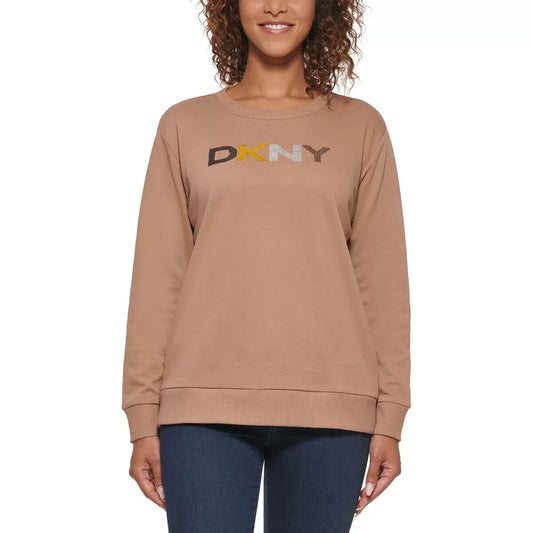 DKNY Women's Sequin Sweatshirt in Mocha Size L