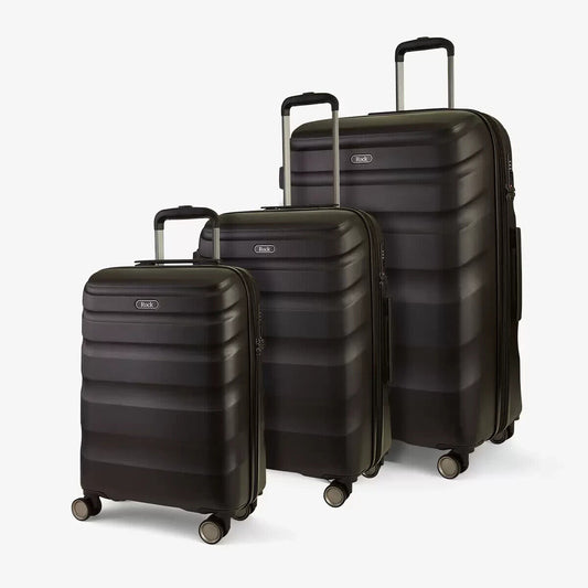 Rock Bali 3 Piece Hardside Luggage Set in Black NEW