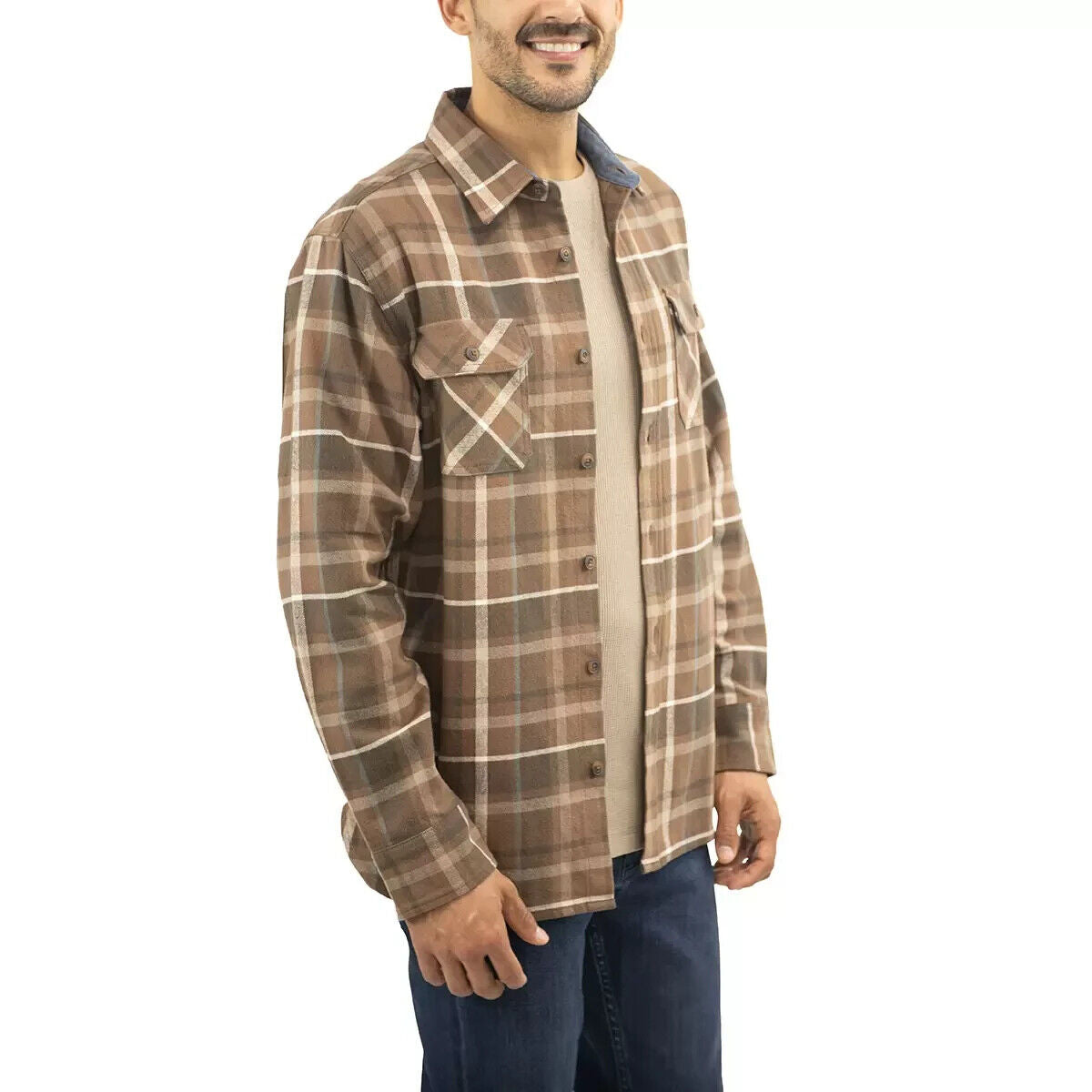 Jachs Mens Flannel Shirt & Thermal 2 Pack in Brown Plaid XL