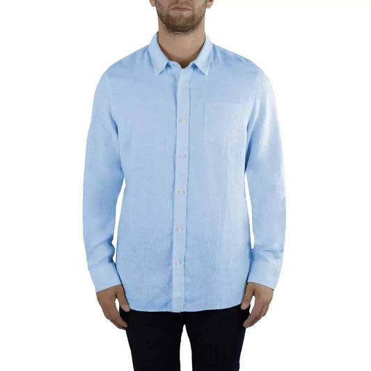 Jachs Men's 100% Linen Long Sleeve Shirt Blue XL