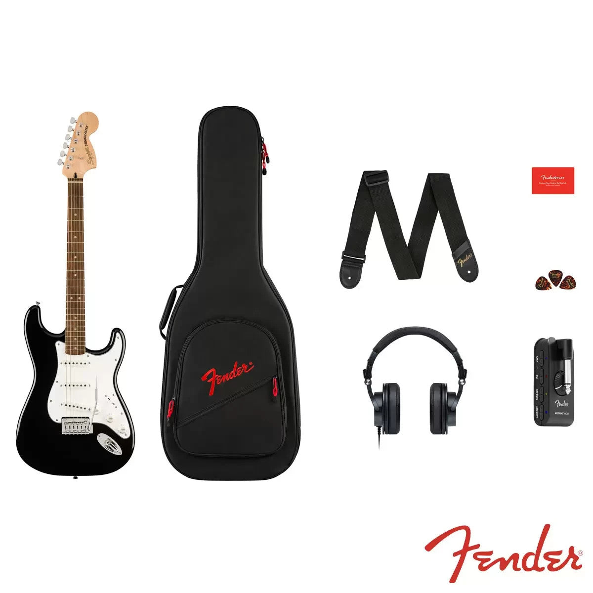 Squire Stratocaster Mustang by Fender Electric Guitar Affinity Series Pack Black