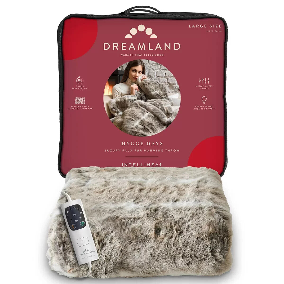 Dreamland Relaxwell Deluxe Faux Fur Heated Throw, Husky