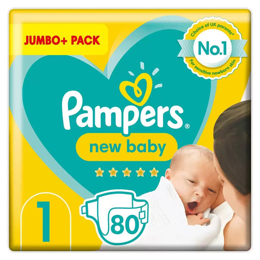 Pampers New Baby Nappies Size 1, 80 Jumbo+ Pack    ** Nappies Sealed Box damaged