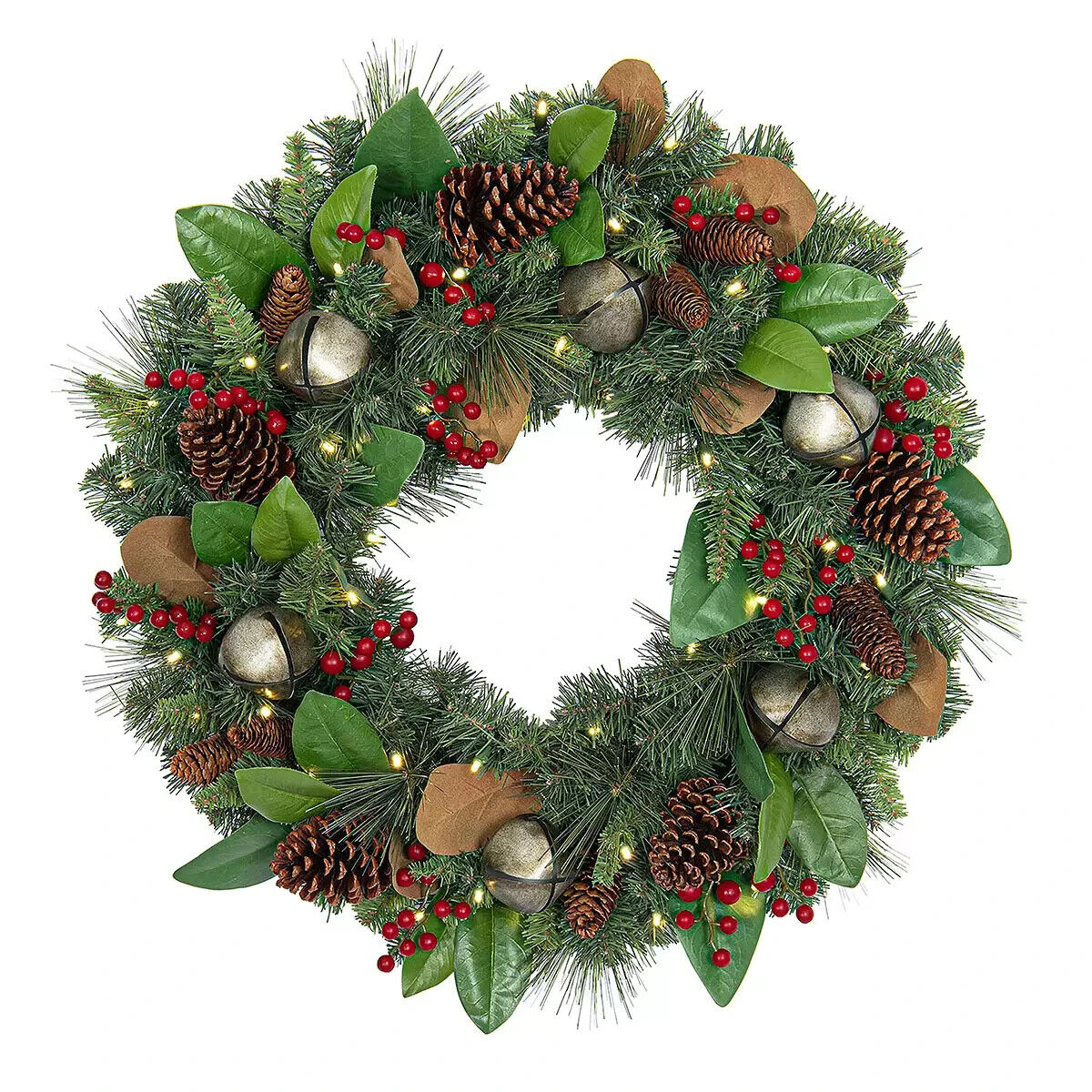 30" (76cm) Pre-Lit Decorated Wreath with Lights & Bells