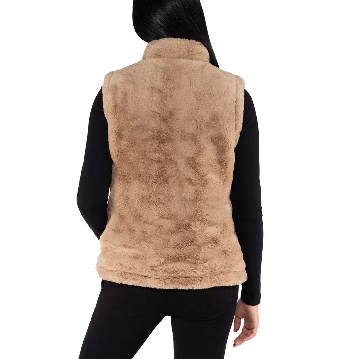 Nicole Miller Faux Fur Reversible Vest Women’s Size Medium Camel Tan