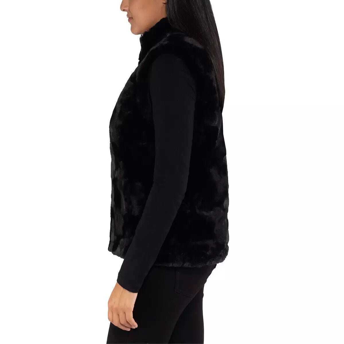 Nicole Miller Women's Faux Fur Reversible Vest in Black