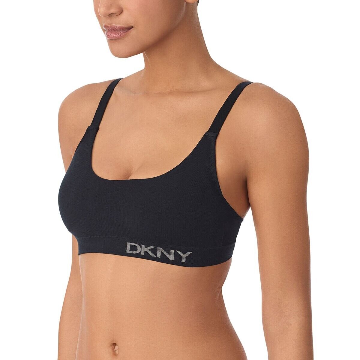 DKNY Women's Seamless Rib Knit 2 Pack Bralette in Grey/Black size XL