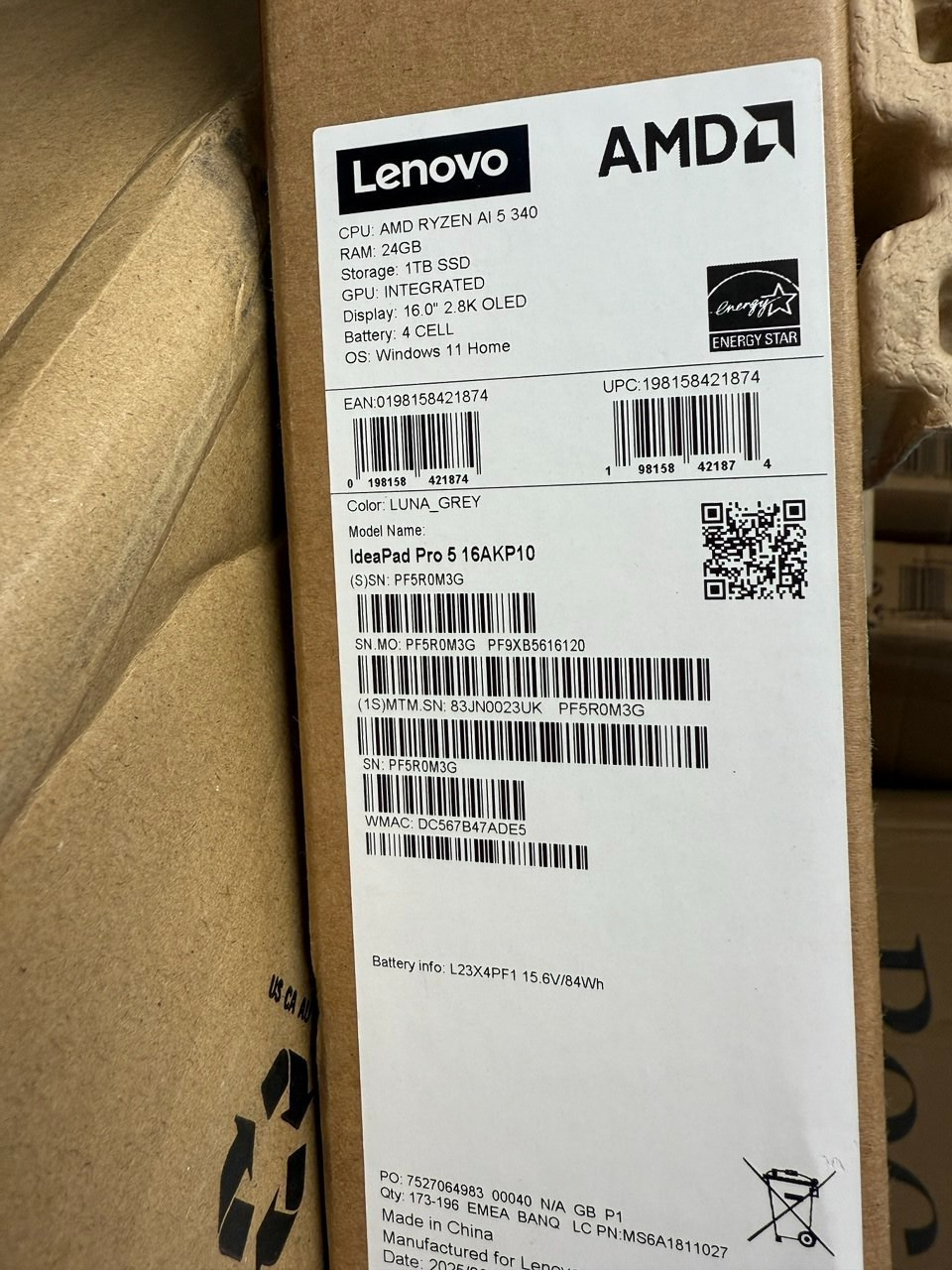 Lenovo IdeaPad Pro 5, Copilot+ PC  AMD AI 5, 24GB RAM 1TB SSD 83JN0023UK 16 Inch