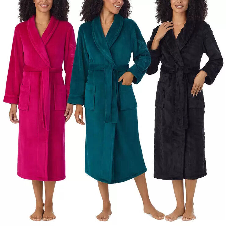 DKNY Shawl Collar Long Plush Robe