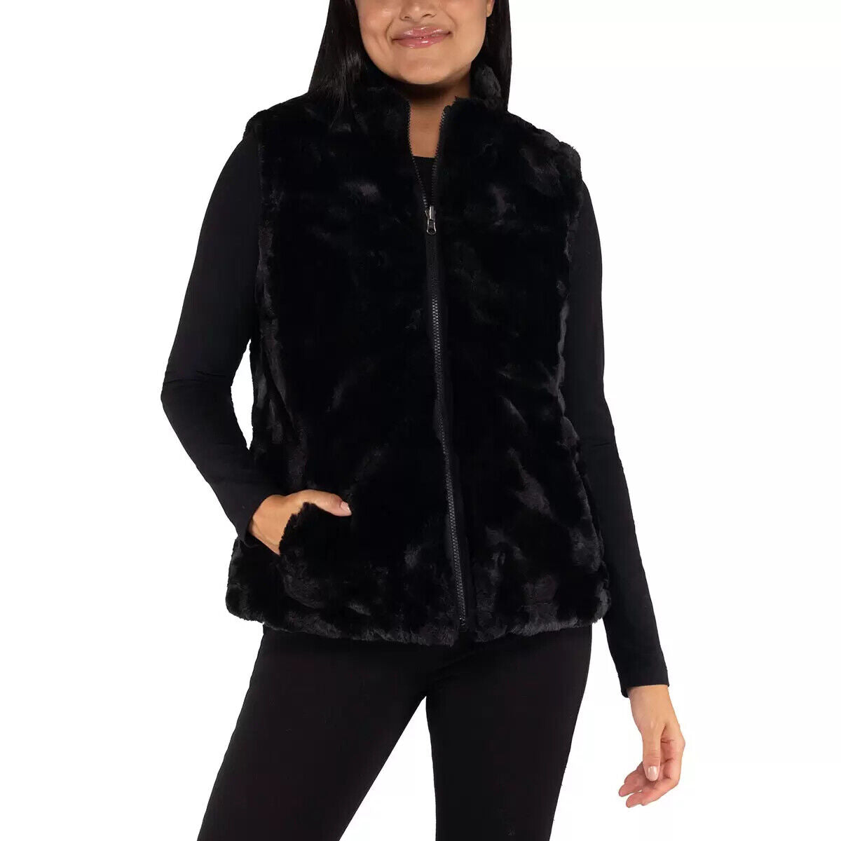 Nicole Miller Women's Faux Fur Reversible Vest in Black