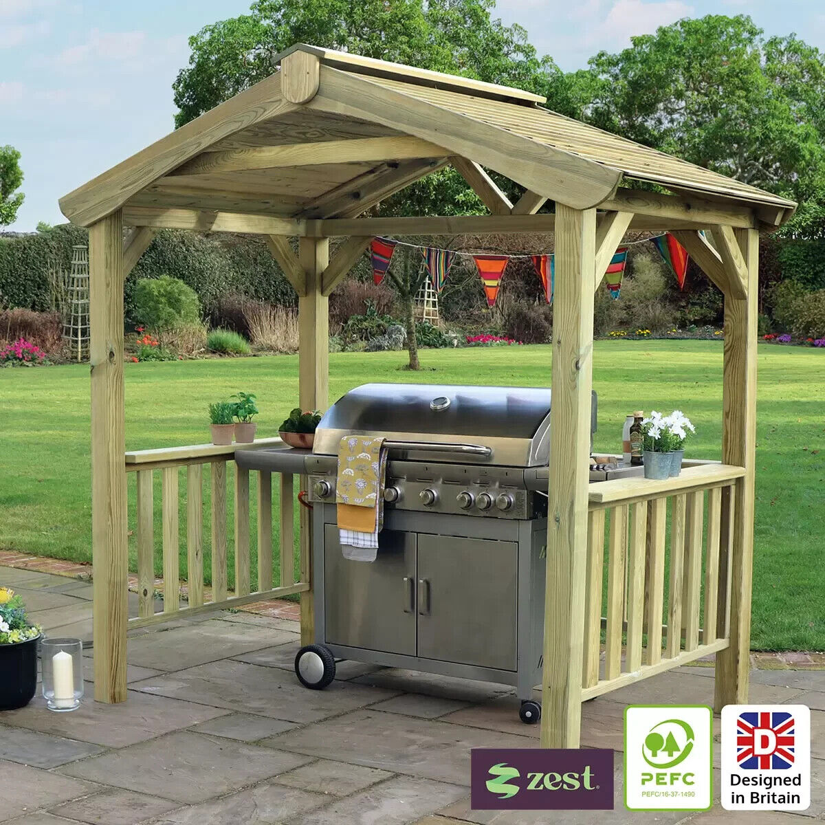 Zest 7ft 5" x 4ft 6" (2.26 x 1.38m) Outdoor Wooden BBQ Grilling Pavilion Shed