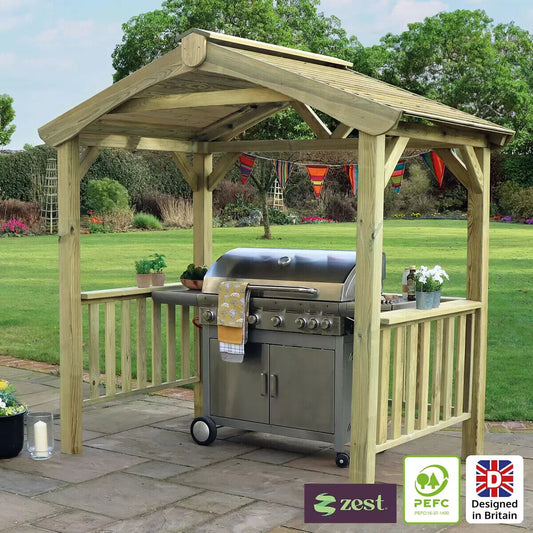 Zest 7ft 5" x 4ft 6" (2.26 x 1.38m) Outdoor Wooden BBQ Grilling Pavilion Shed