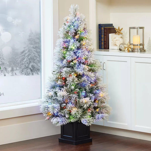 4ft 6 Inches (1.3m) Pre-Lit Glitter Flocked Potted Tree - 5299-1-AJ