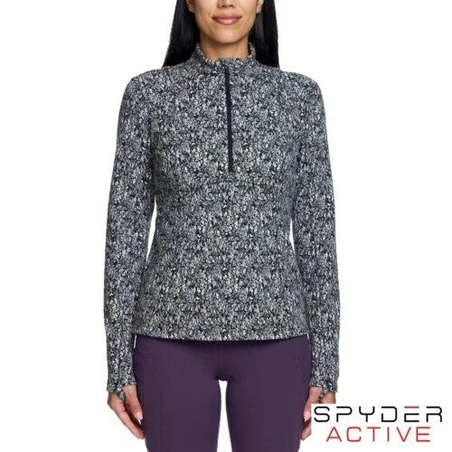 Spyder Women’s Fleece Printed 1/4 Zip, Black/White, Size M