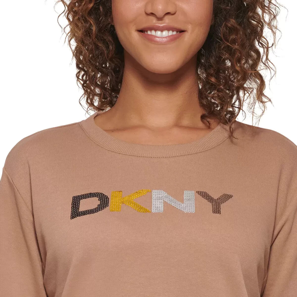 DKNY Women's Sequin Sweatshirt in Mocha Size L