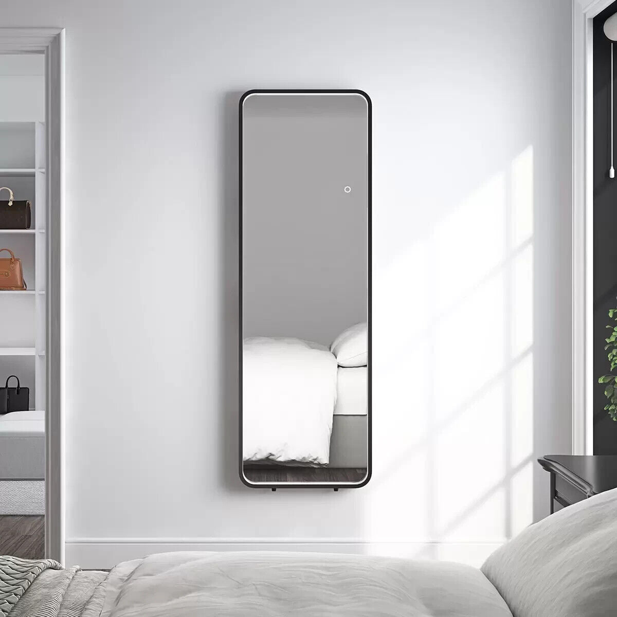 OVE Decors Lyon LED Leaner Mirror Matte Black Finish 51 x 152 cm freestanding