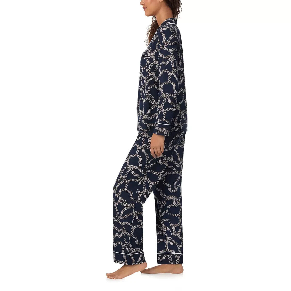 DKNY Notch Collar Pyjama Set in Navy Chain size Small