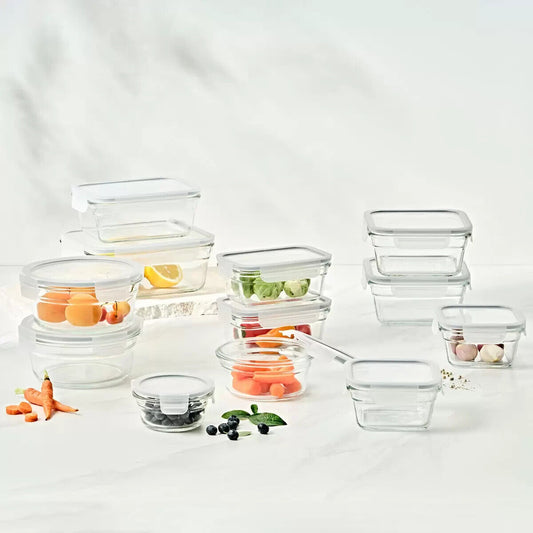 Glasslock Premium Food Storage Boxes Safe Tempered Glass with Lids 26 Piece Set