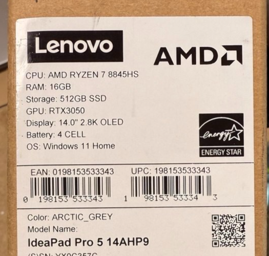 Lenovo Laptop IdeaPad Pro 5 AMD Ryzen 7, 16GB RAM, 512GB SSD, NVIDIA GeForce RTX