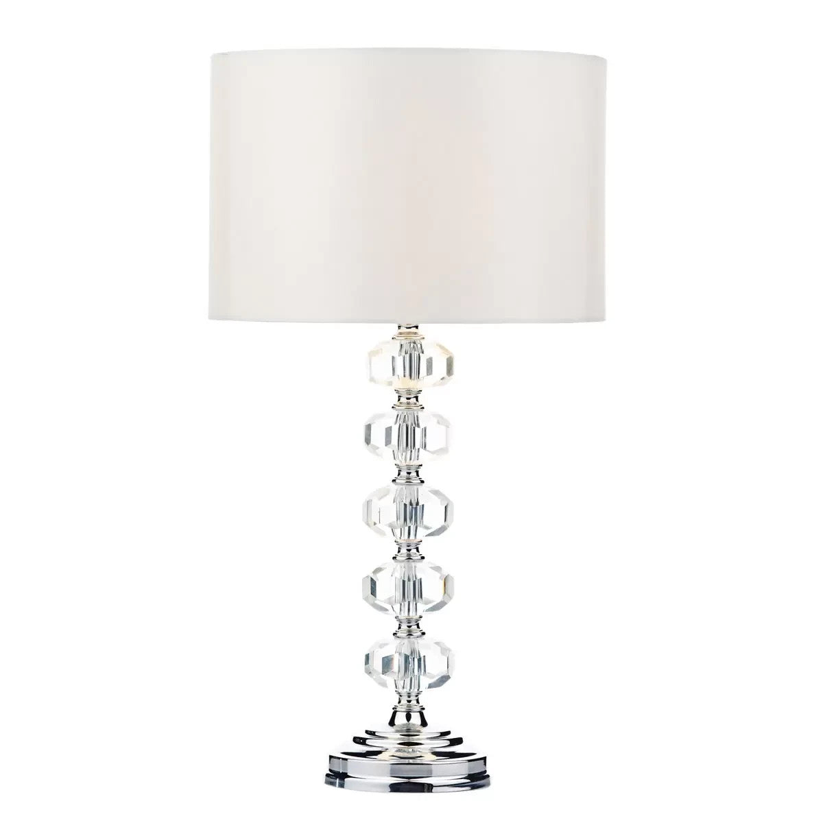 Oleana Polished Chrome Glass Crystal Table Lamp with Ivory Shade