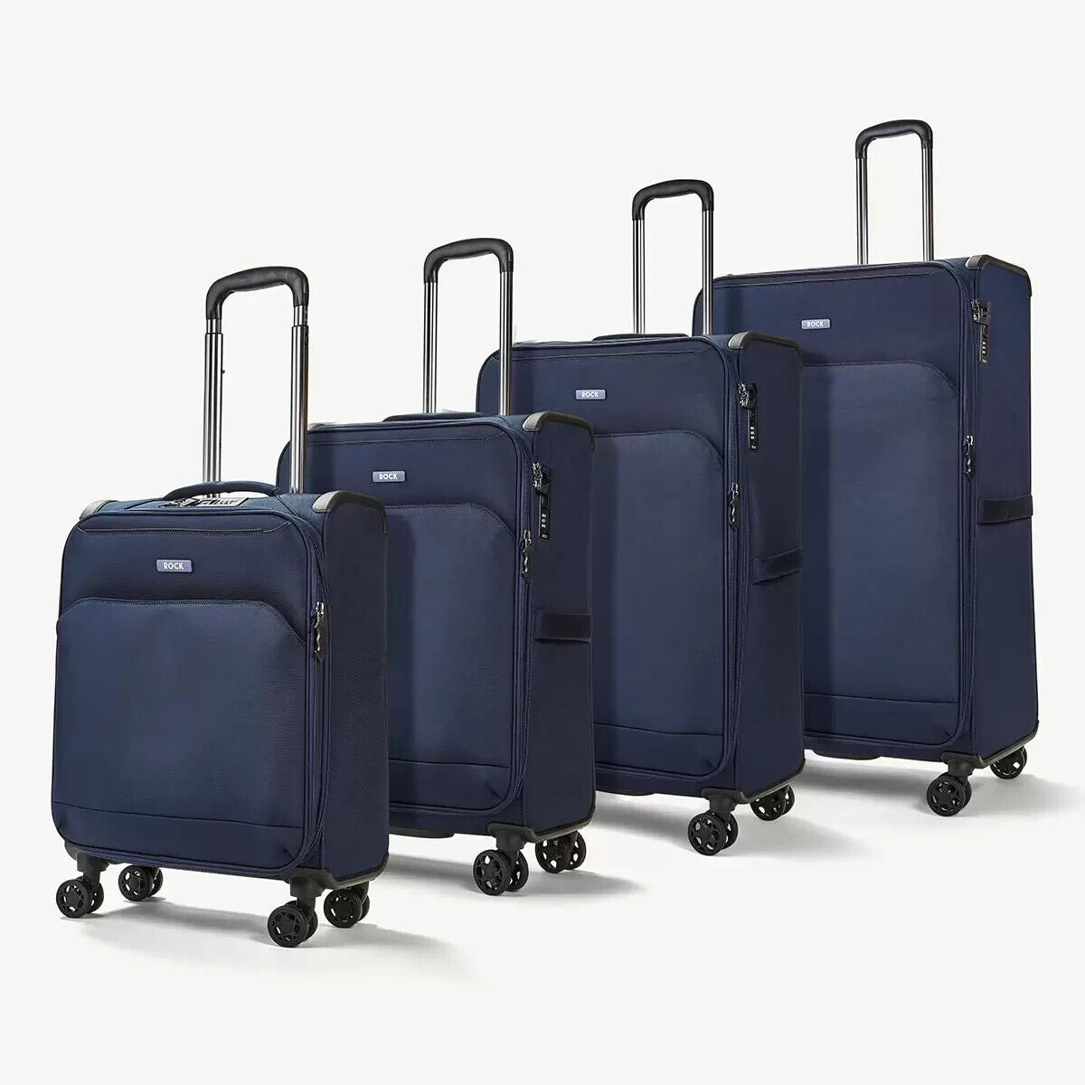 Rock Georgia 4 Piece Softside Luggage Suitcase Set in Navy  Expandable Spinner