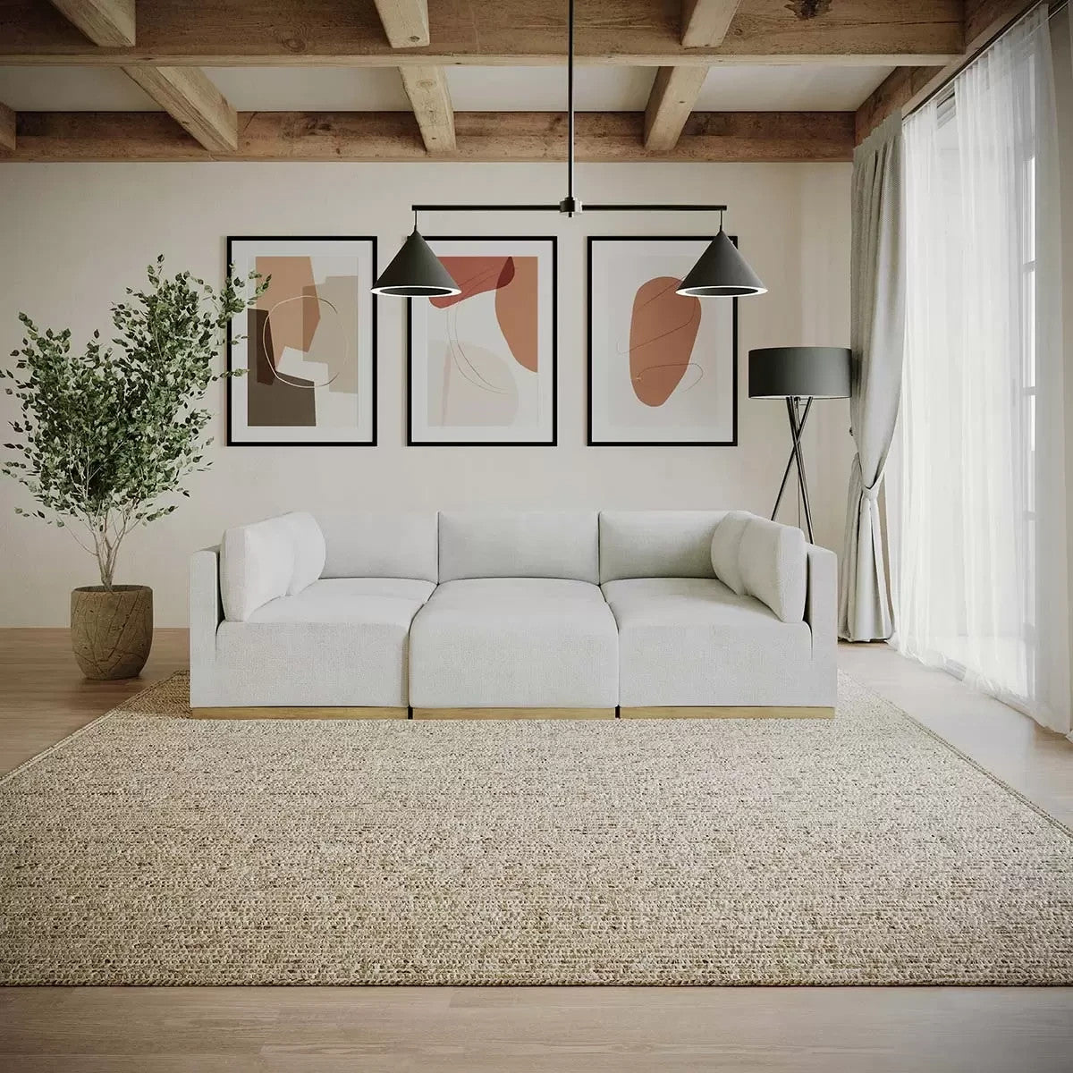 Henredon Murphy Cream 6 Piece Modular Fabric Sofa Corner Ottoman